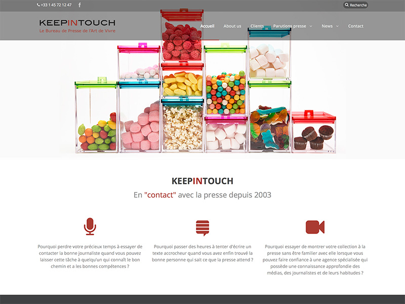 Site web Keepintouch, agence de relations presse